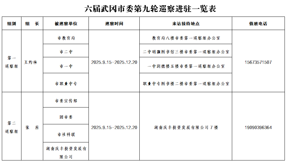六届武冈市委第九轮巡察完成进驻(图1)
